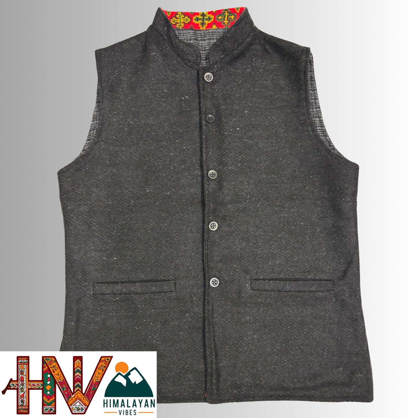 Women's Black Woolen Sadri with Kullu Patti - Elegant Traditional Wear by Himalayan Vibes