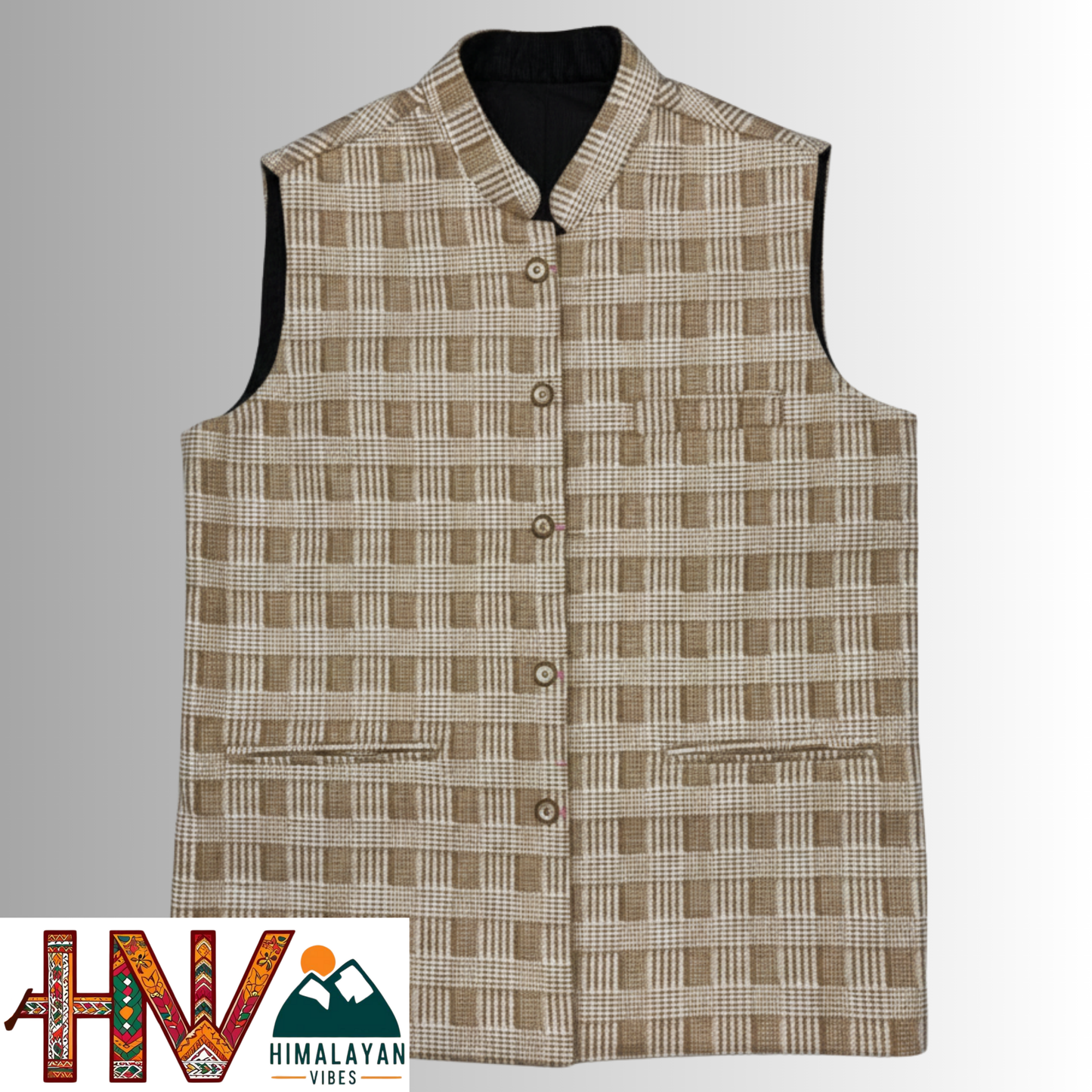Handcrafted Himalayan Vibes Chestnut Brown Checkered Winter Jacket Men | Traditional Himachali Craft | Stylish Winter & Formal Wear