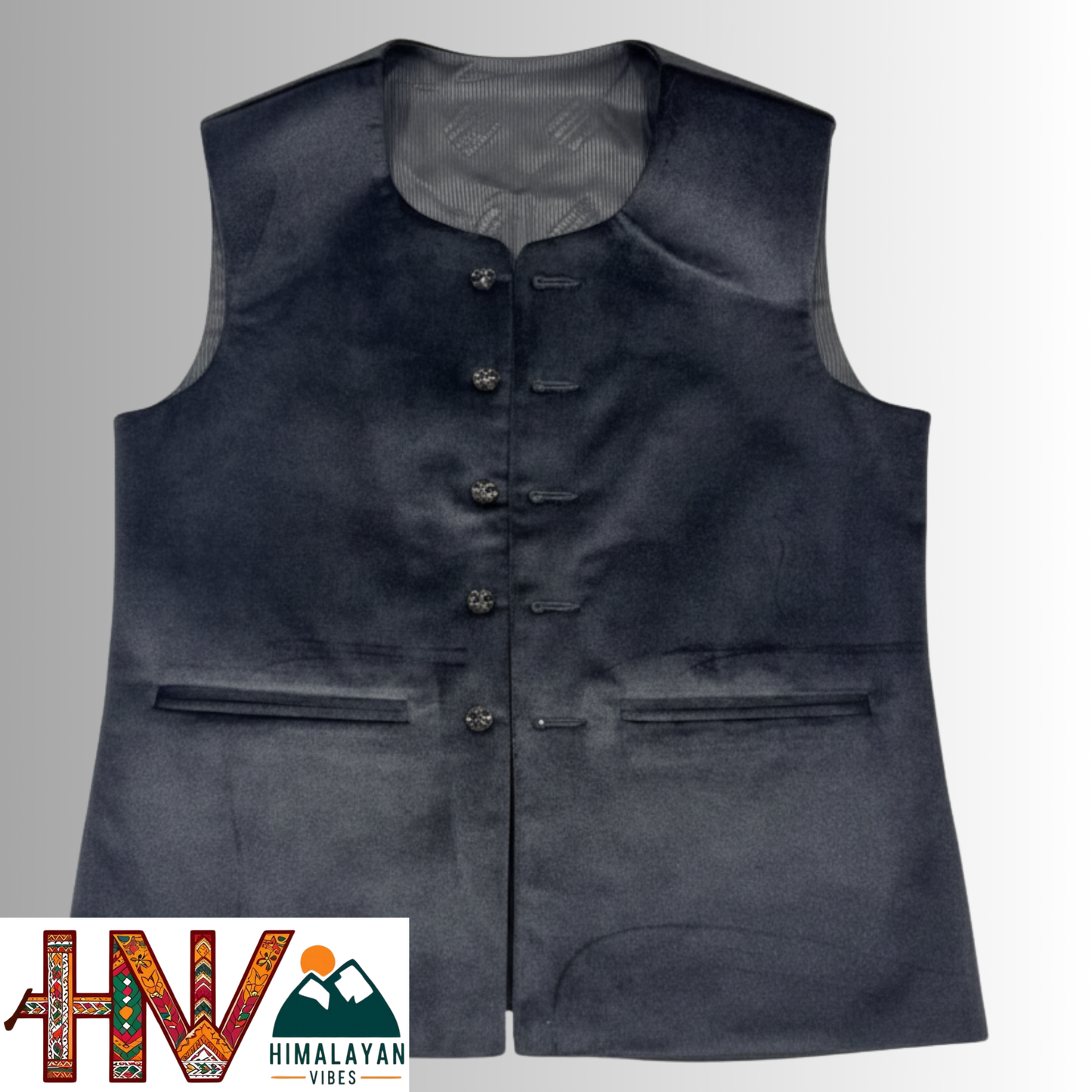 Himachali Plain Black Sadri  for Women - Martin Fabric Ethnic Half Jacket with Pockets