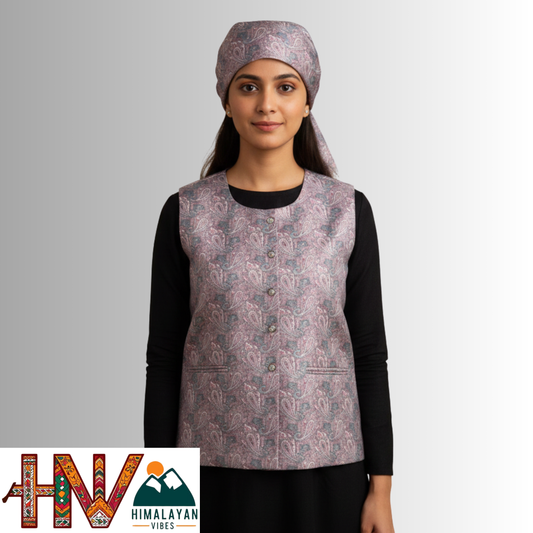 Himalayan Vibes Women's Pashmina Mix - Mint Green Paisley Print Sadri-Dhatu Combo