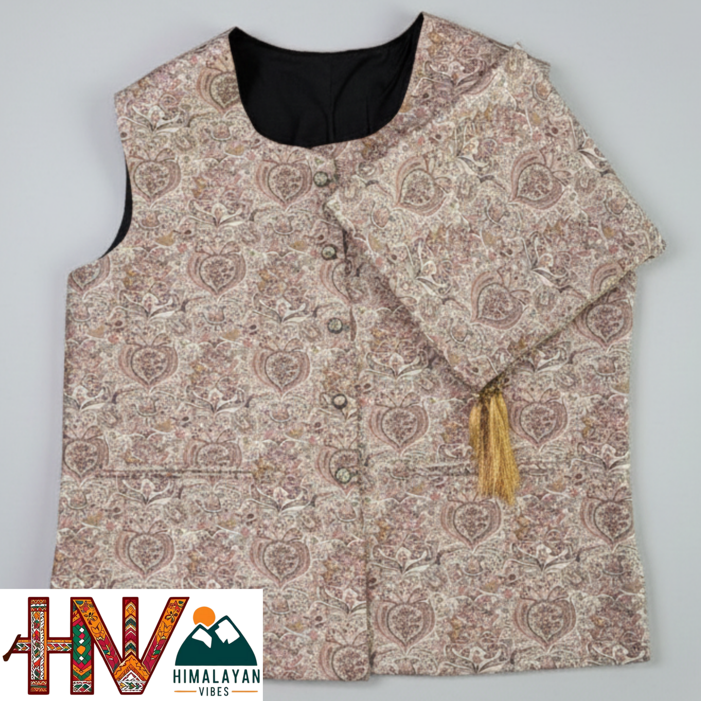 Himalayan Vibes Women's Pashmina Mix - Beige Paisley Print Sadri-Dhatu Combo