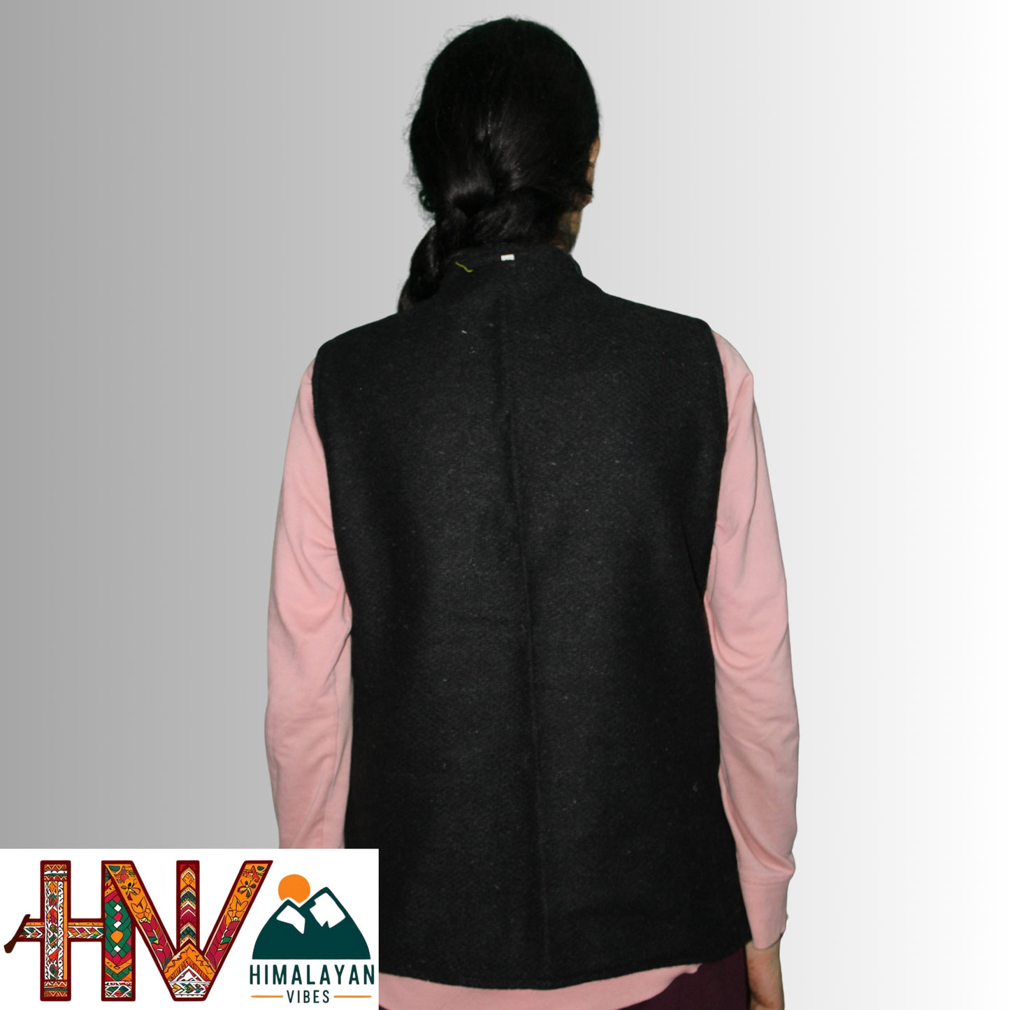 Women's Checked Black Woolen Sadri with Kullu Patti - Elegant Traditional Wear by Himalayan Vibes