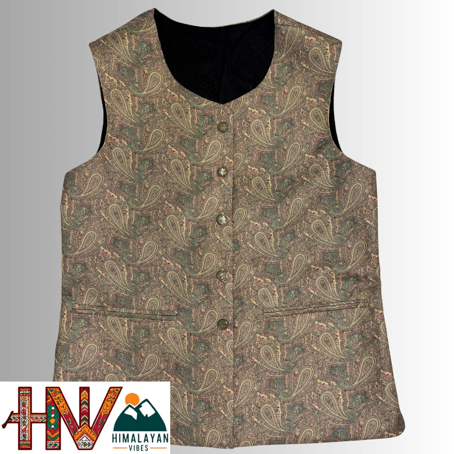 Women Pashmina sage green Himachali Sadri – Colorful Traditional Waistcoat by Himalayan Vibes