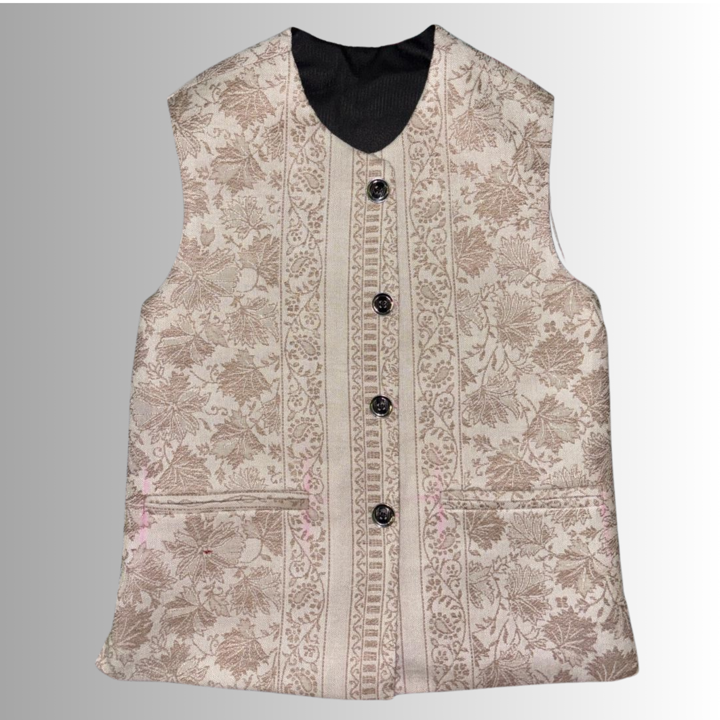 Kids Shawl White Color Himachali Sadri with Leaf pattern – Traditional Waistcoat by Himalayan Vibes