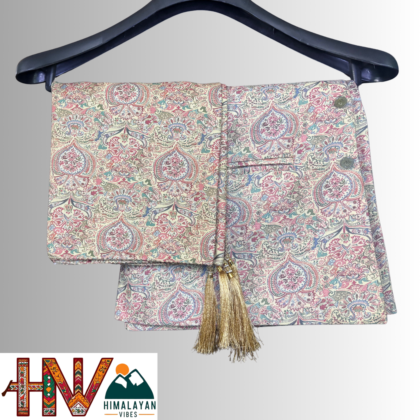 Himalayan Vibes Beige Color Pashmina Mix. Sadri and Dhatu Combo