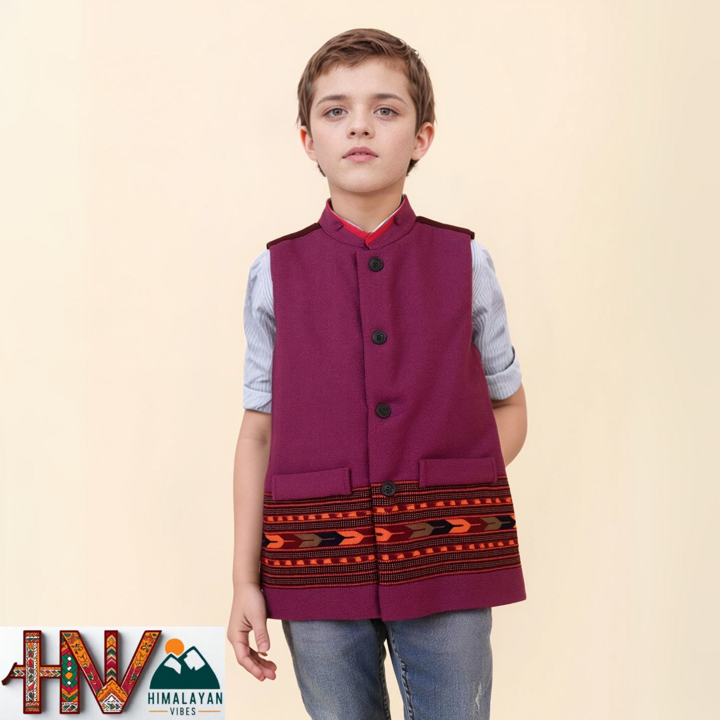 Handmade Plum Woolen Jacket for Kids| Traditional Himachali Craft | Stylish Winter & Casual Wear