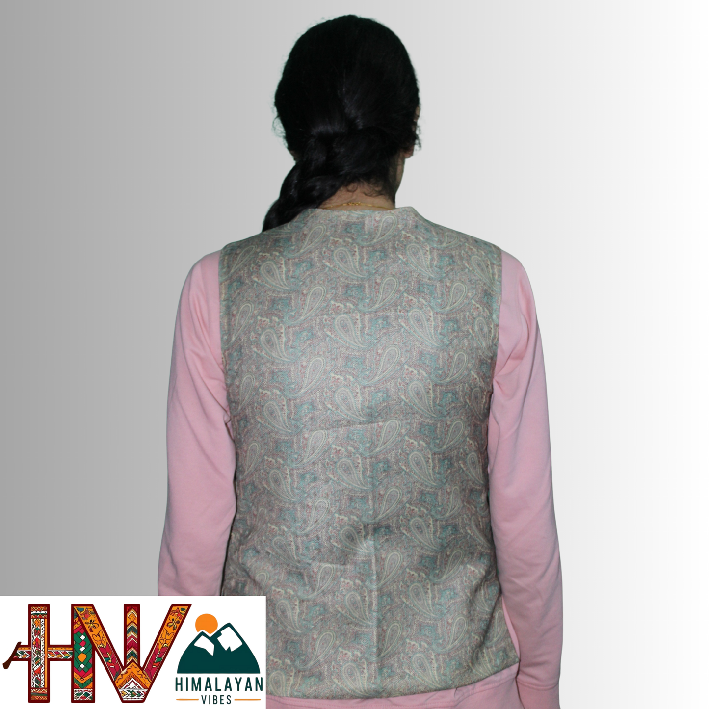 Women Pashmina sage green Himachali Sadri – Colorful Traditional Waistcoat by Himalayan Vibes