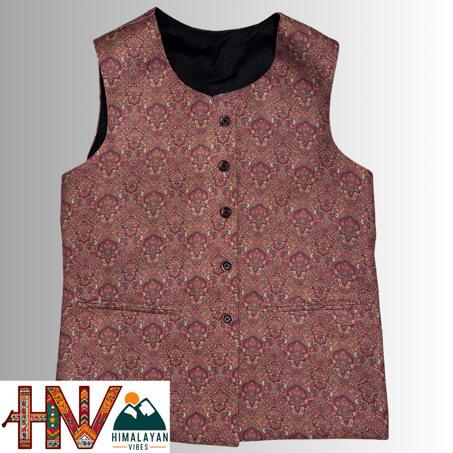 Women Pashmina Maroon Himachali Sadri – Colorful Traditional Waistcoat by Himalayan Vibes