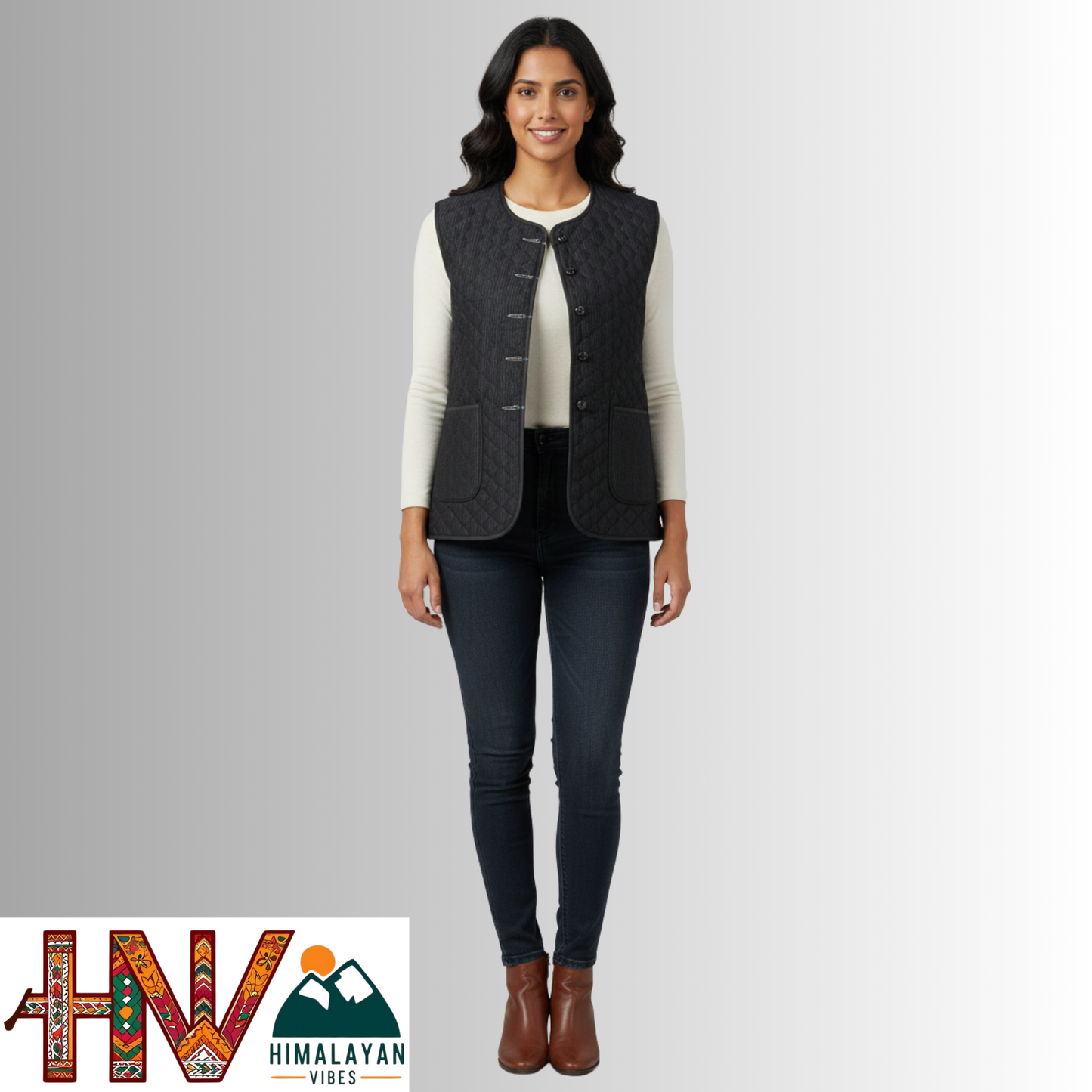 Reversible Black & Blue Abstract Print Sadri for Women – Dual Look Ethnic Waistcoat | Floral & Solid Textured Design by Himalayan Vibes