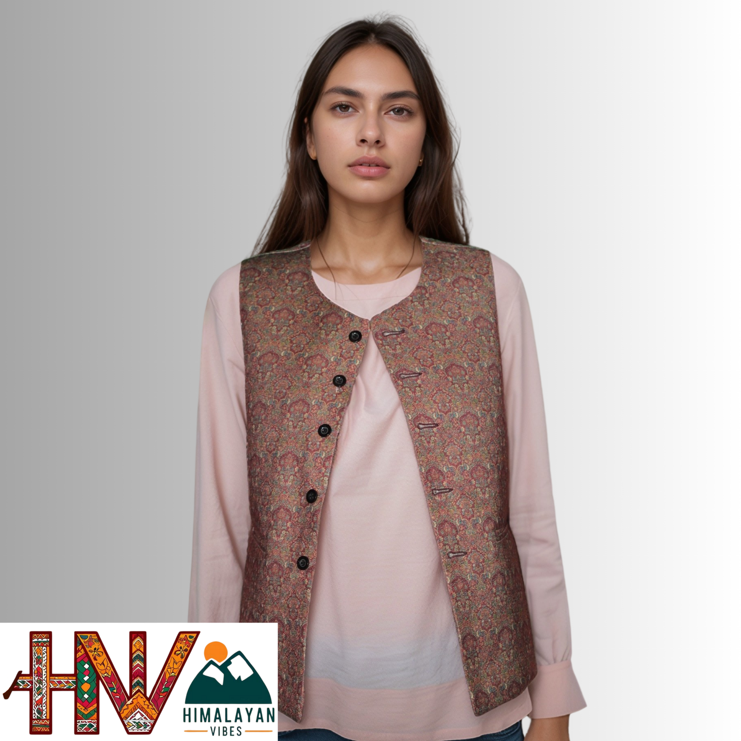 Women Pashmina Maroon Himachali Sadri – Colorful Traditional Waistcoat by Himalayan Vibes