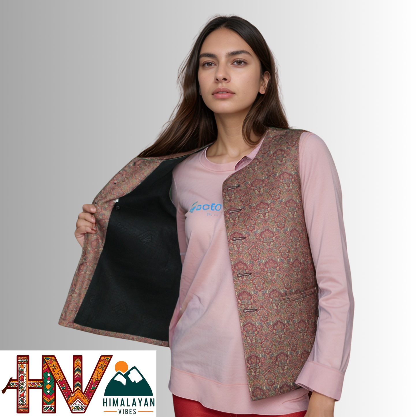 Women Pashmina Maroon Himachali Sadri – Colorful Traditional Waistcoat by Himalayan Vibes
