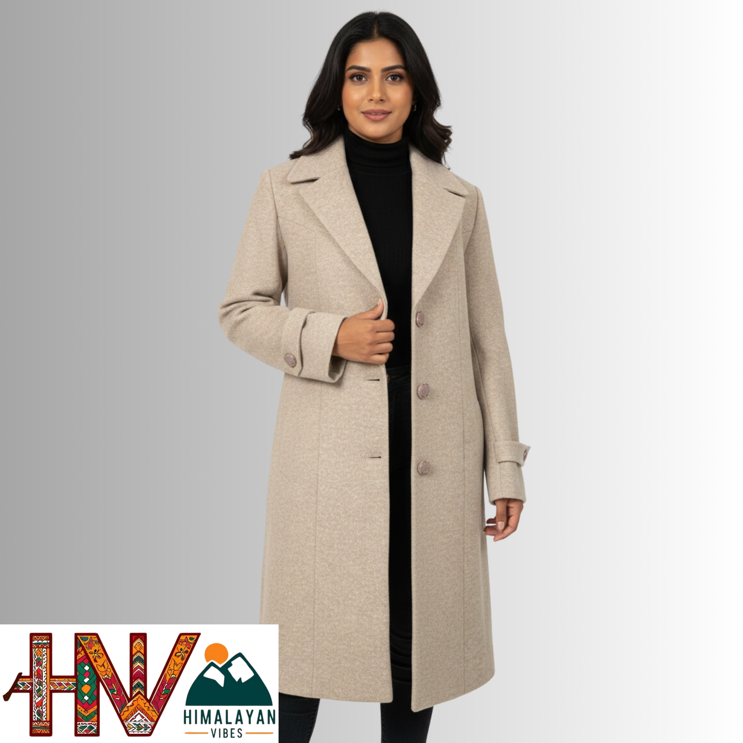 Women’s Long Woolen Coat – Premium Himachali Wool | Elegant Winter Wear By Himalayan Vibes