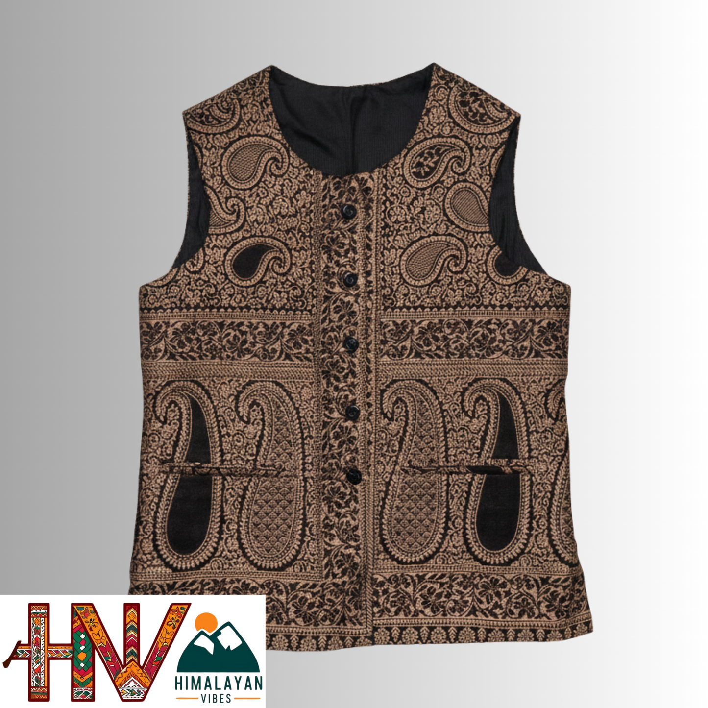 Women Shawl Black Color Himachali Sadri with dense floral pattern – Traditional Waistcoat by Himalayan Vibes