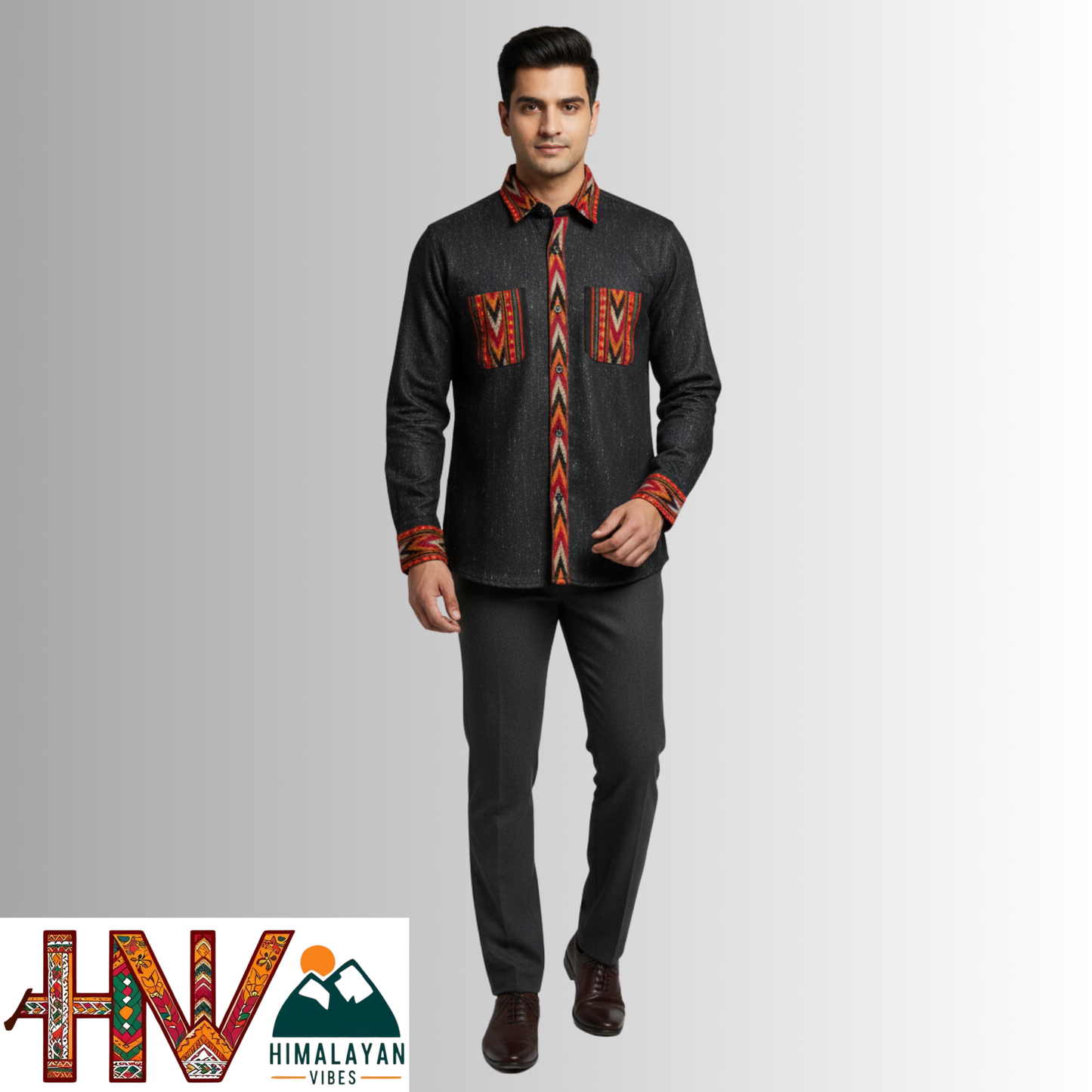 Handmade Kullu Patti Woollen Shirt for Men | Pure Wool Ethnic Winter Shirt with Inner Lining – Himalayan Vibes