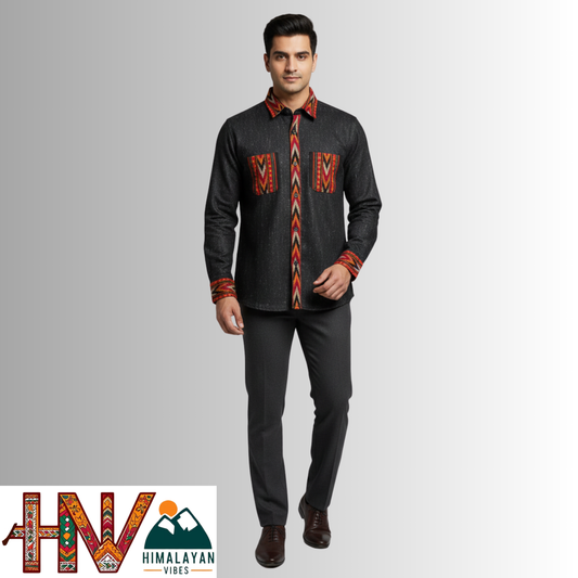 Handmade Kullu Patti Woollen Shirt for Men | Pure Wool Ethnic Winter Shirt with Inner Lining – Himalayan Vibes