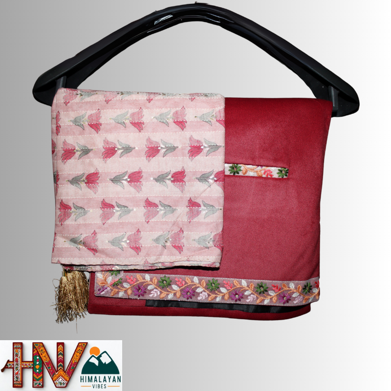 Red Sadri & Rayon Tan Color Dhatu Combo