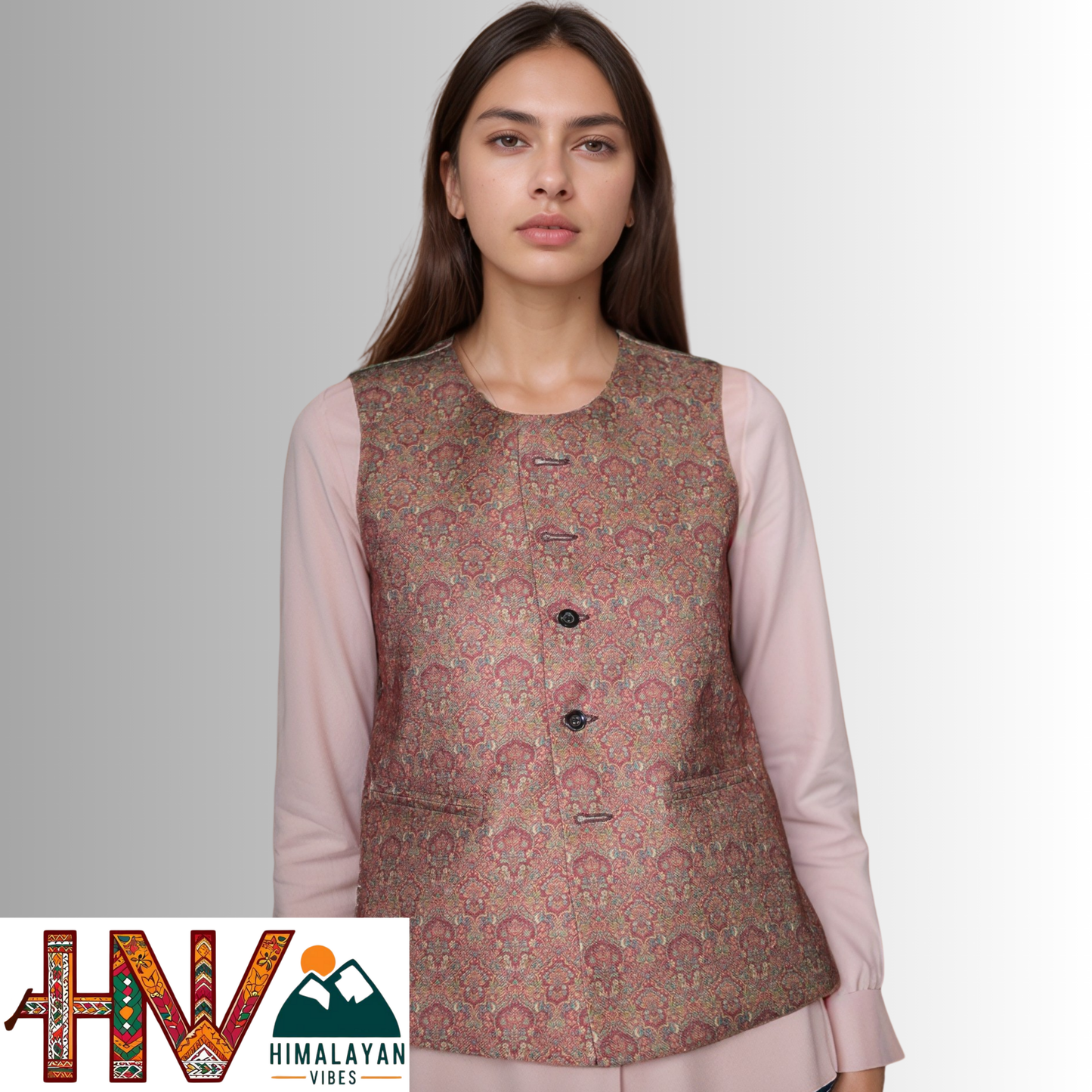 Women Pashmina Maroon Himachali Sadri – Colorful Traditional Waistcoat by Himalayan Vibes