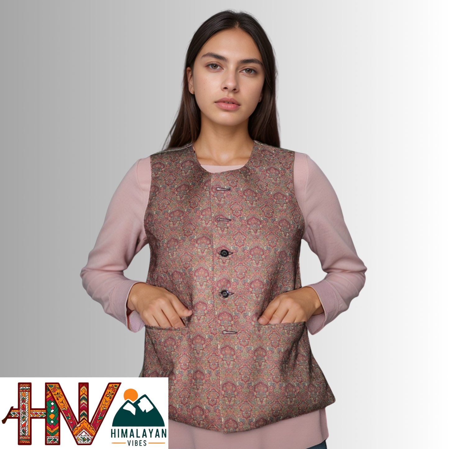 Women Pashmina Maroon Himachali Sadri – Colorful Traditional Waistcoat by Himalayan Vibes