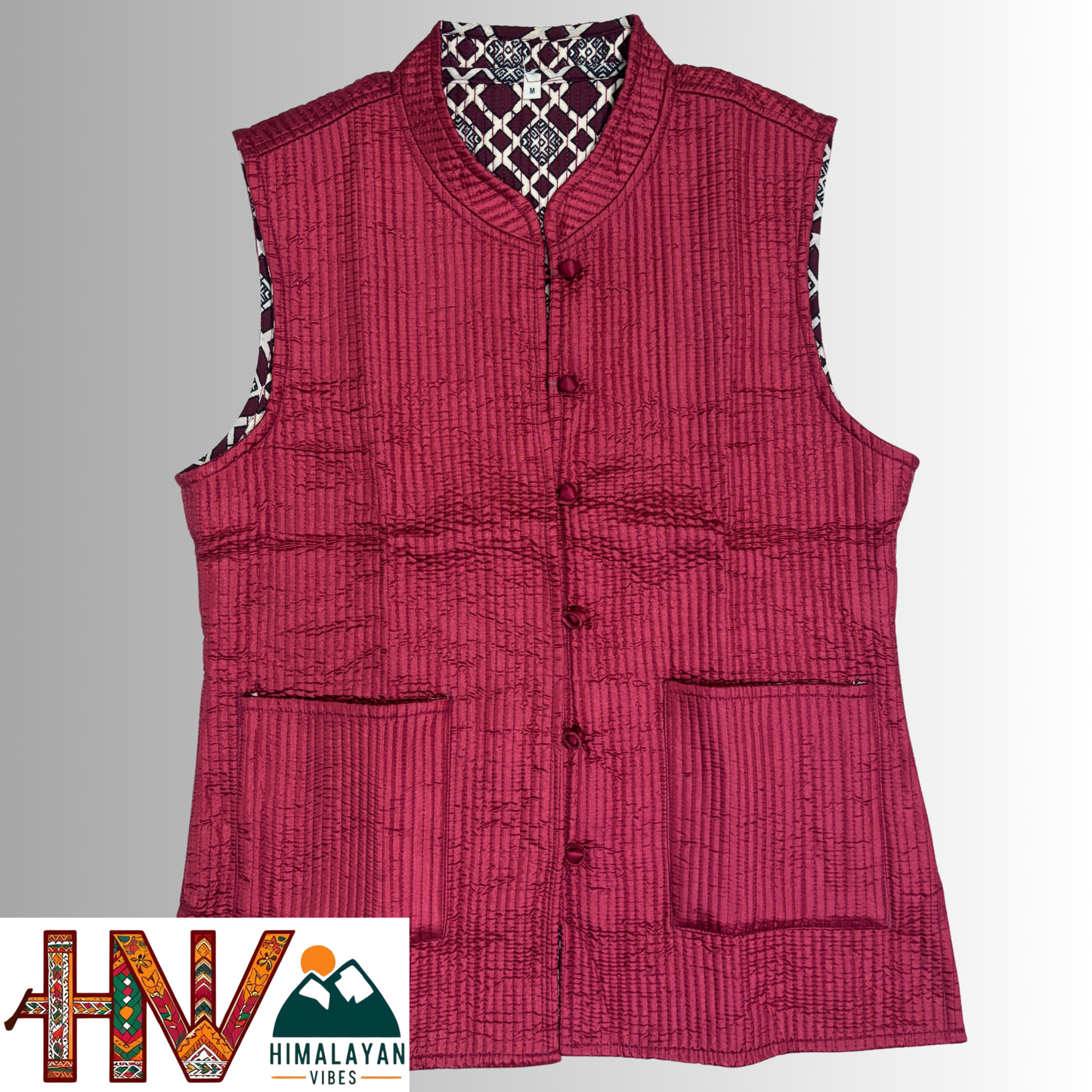 Reversible Red Silk Sadri for Women – Dual Look Ethnic Waistcoat | Floral & Solid Textured Design by Himalayan Vibes