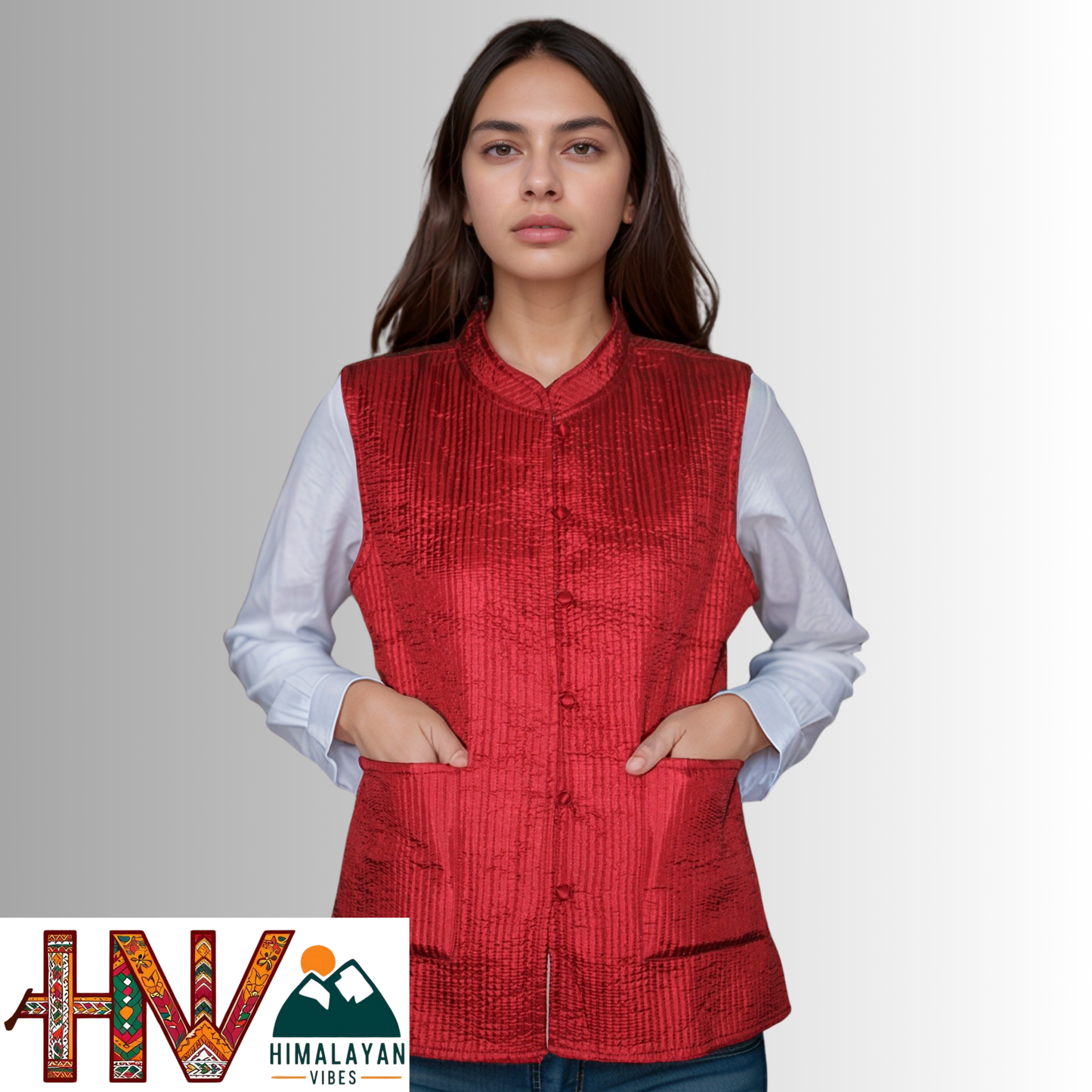 Reversible Red Silk Sadri for Women – Dual Look Ethnic Waistcoat | Floral & Solid Textured Design by Himalayan Vibes
