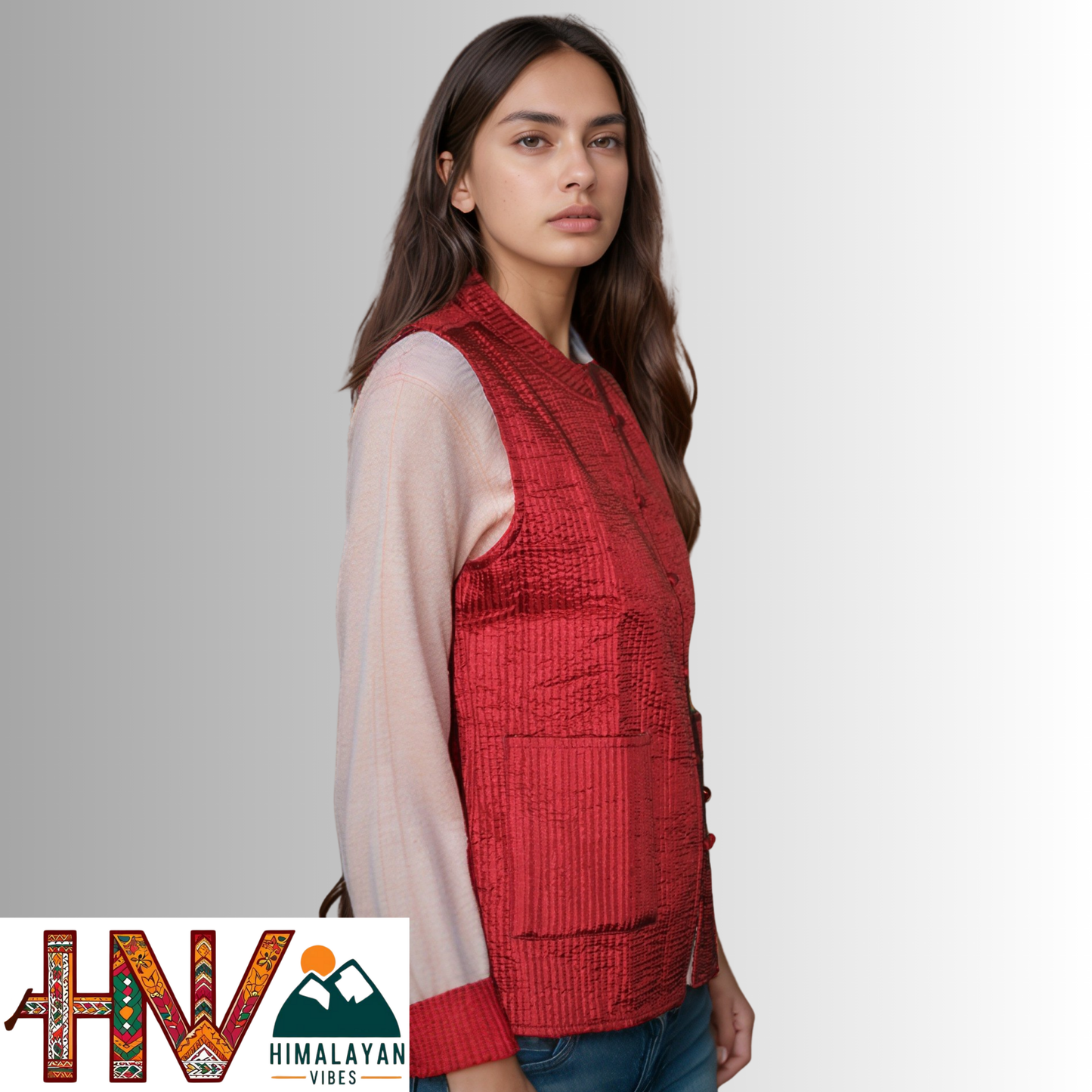 Reversible Red Silk Sadri for Women – Dual Look Ethnic Waistcoat | Floral & Solid Textured Design by Himalayan Vibes