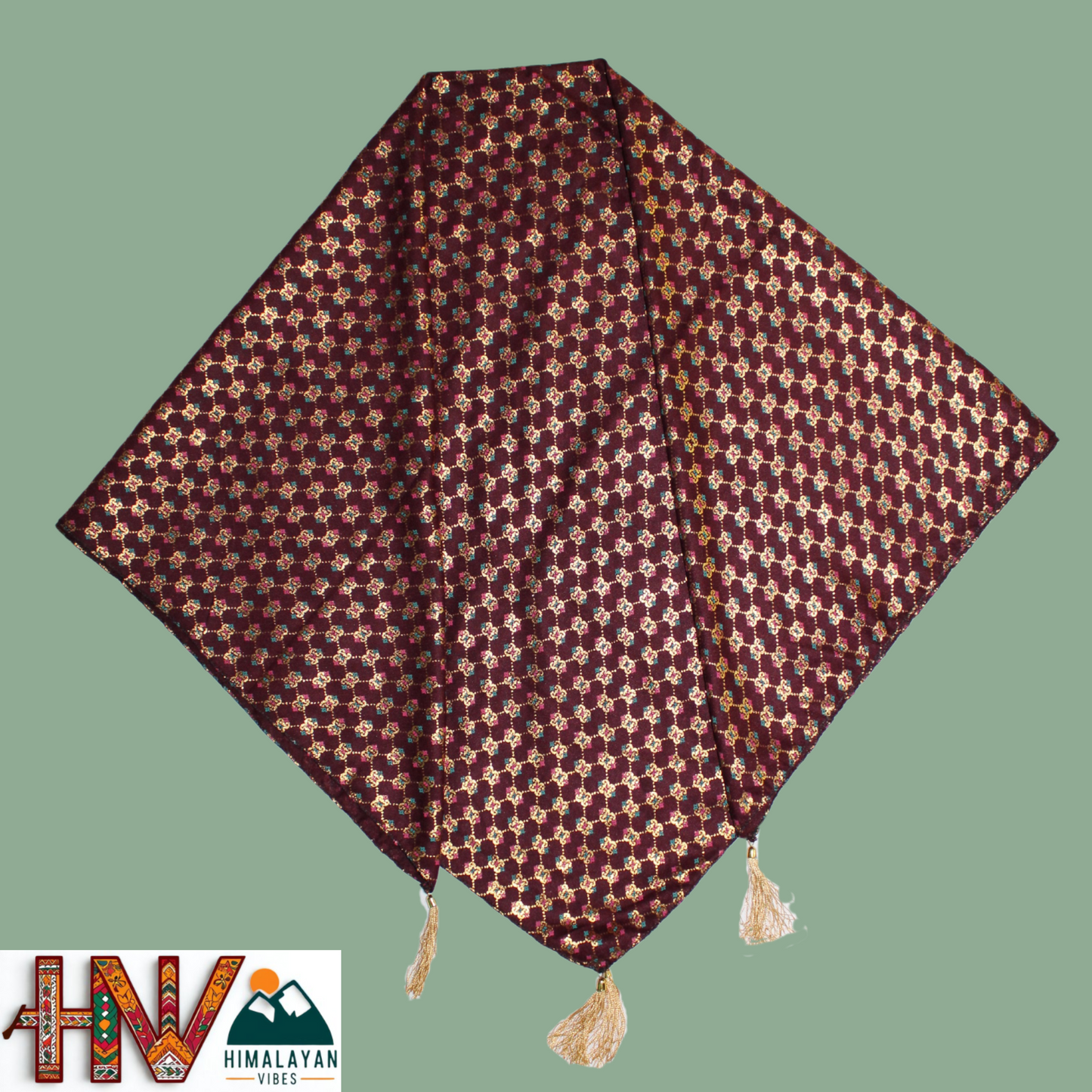 Alpine Maroon color Printed Himachali Dhatu - Handcrafted Traditional Head Scarf from Himalayas