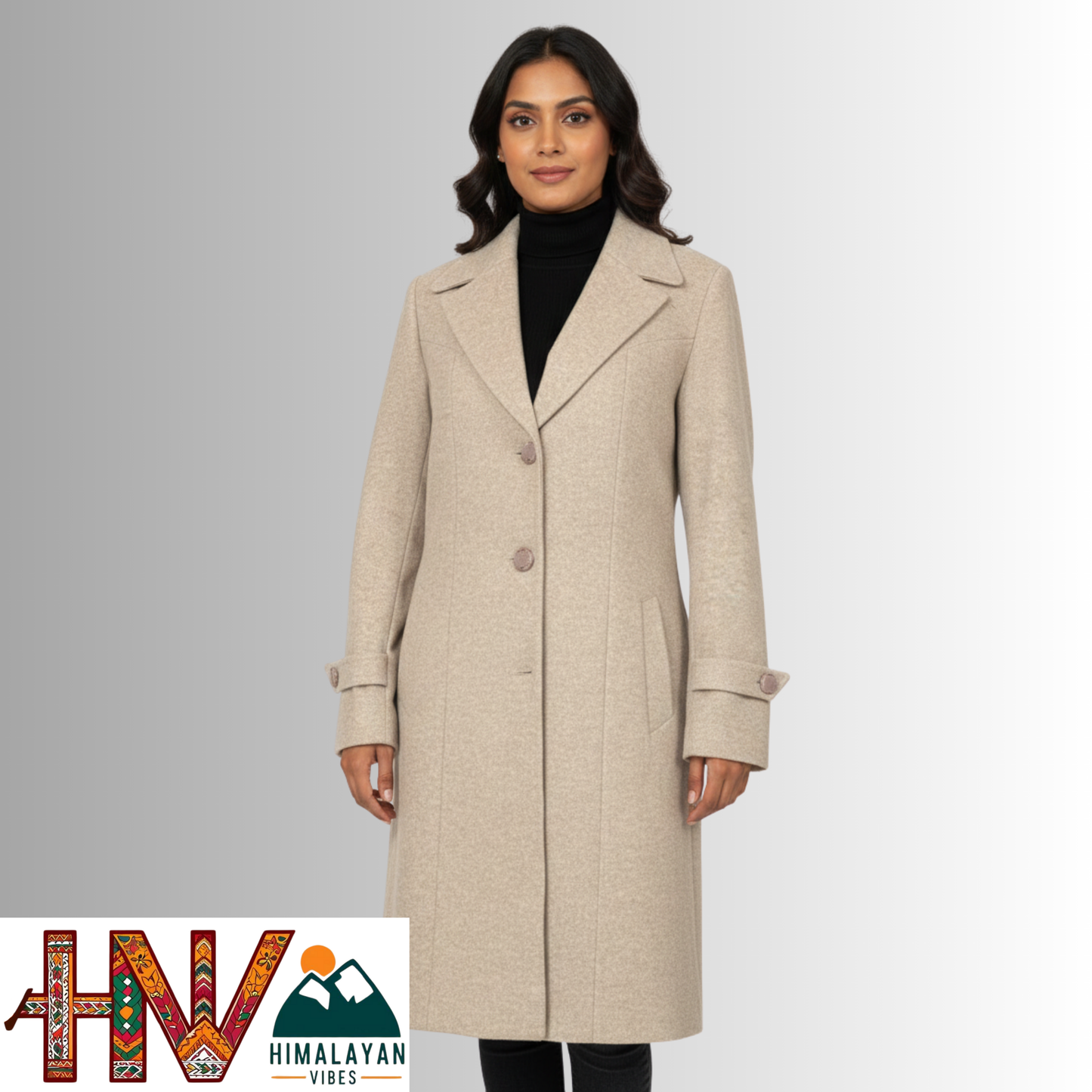 Women’s Long Woolen Coat – Premium Himachali Wool | Elegant Winter Wear By Himalayan Vibes