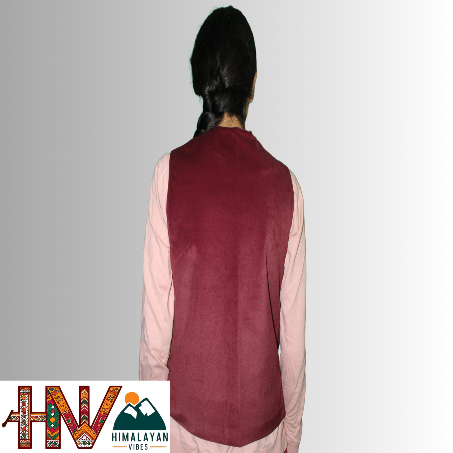 Handcrafted-Simple Embroidered Maroon Himachali Sadri (Jacket) for Women - Martin Fabric Ethnic Half Jacket with Pockets