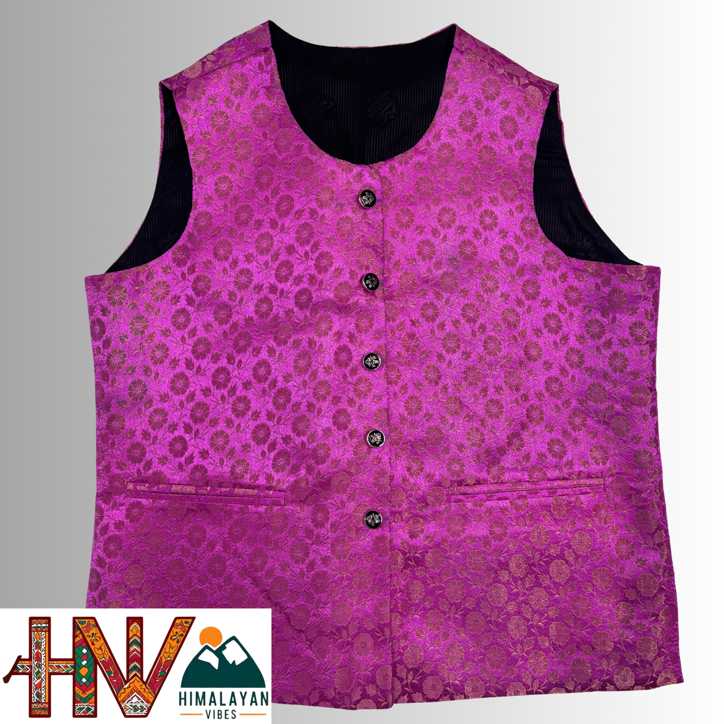 Himalayan Vibes Dark Pink Brocade Sadri and Dhatu Combo