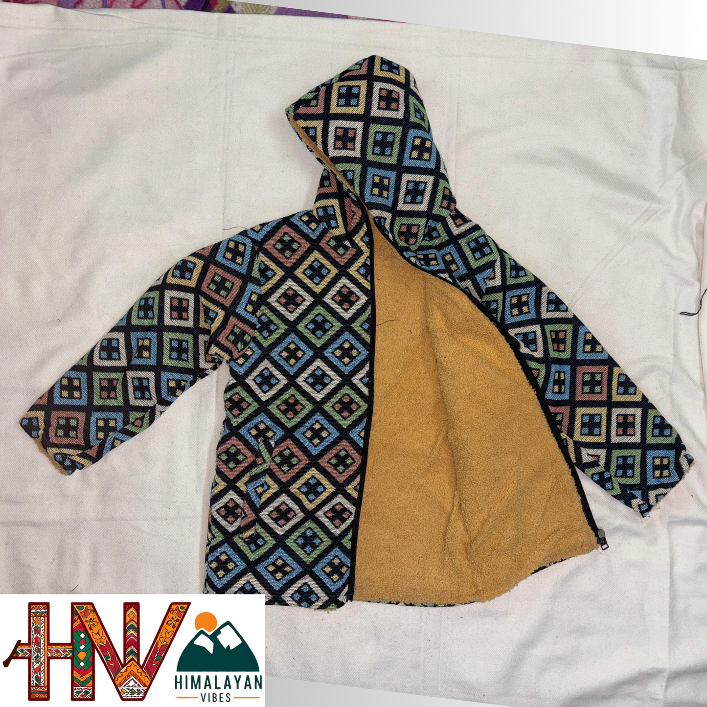 Kids Fur-Lined Blazer Jacket | Warm & Colorful Paisley Winter Coat | Handcrafted Himachali Wear By Himalayan Vibes