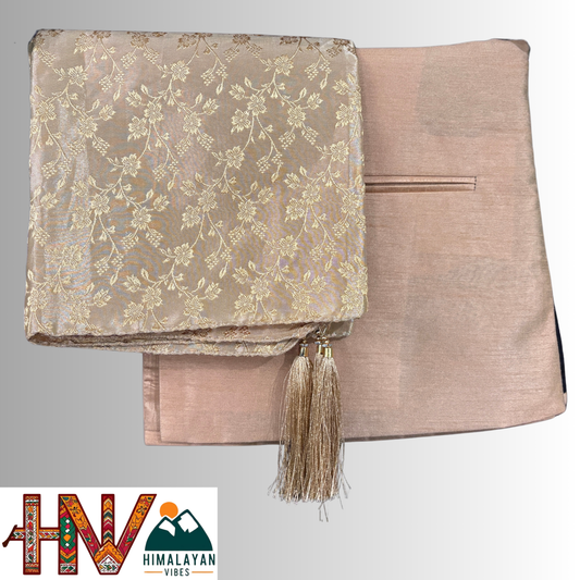 Himalayan Vibes Plain Golden Sadri & Golden Brocade Dhatu Combo