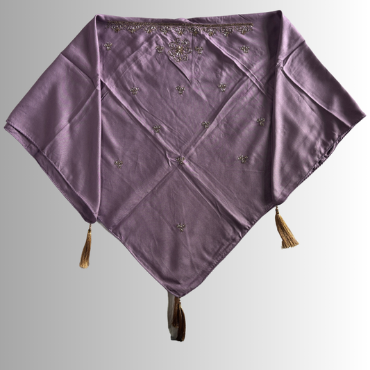 Handcrafted Himachali Dusty Lavender Dhatu with Golden Embroidery – A Unique Embroidered Head Scarf