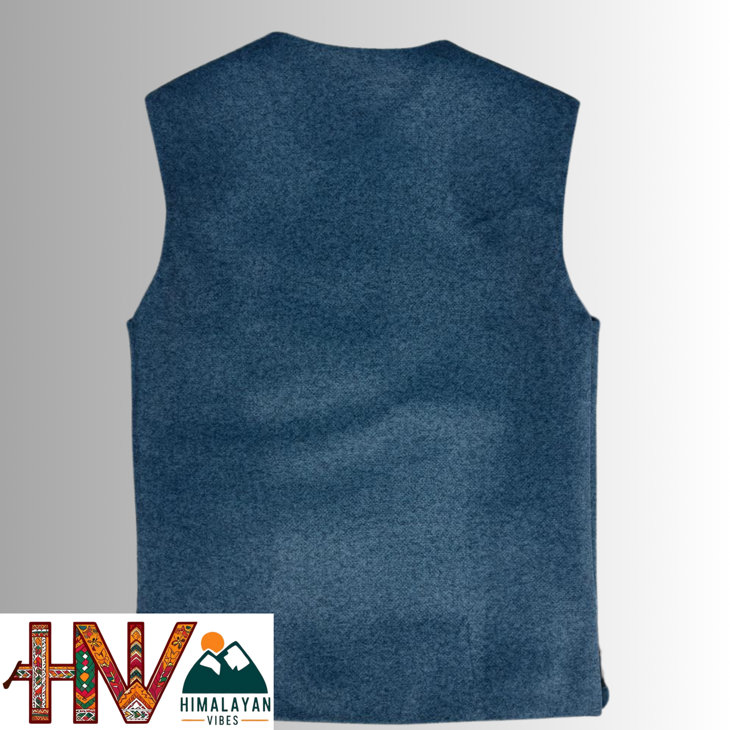 Girls Sleeveless Navy Blue Woolen Sadri Jacket in Martin Fabric – Himachali Handcrafted Ethnic Wear with Colorful Floral Embroidery