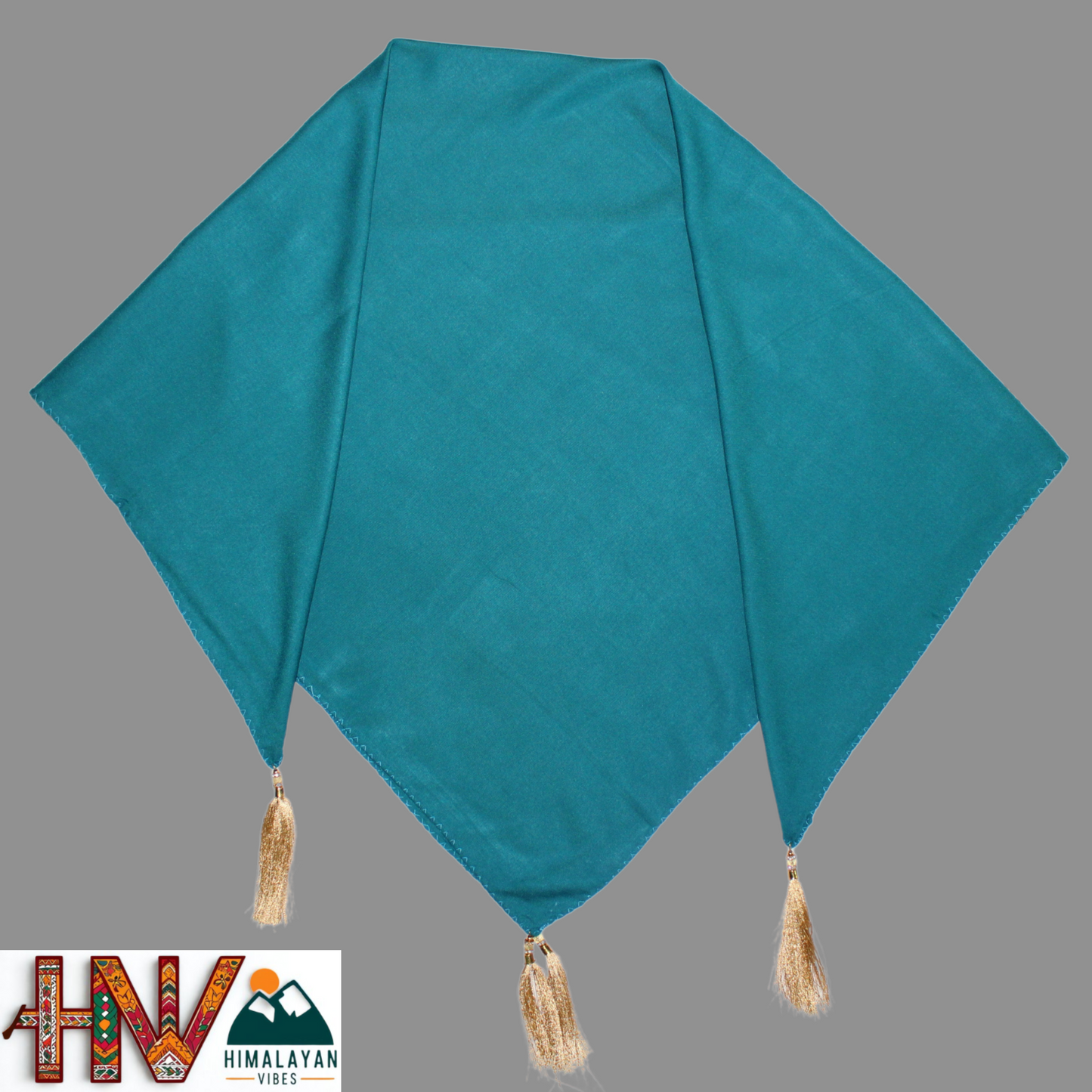 Rayon Plain Turquoise Color Himachali Dhatu - Handcrafted Traditional Head Scarf from Himalayas