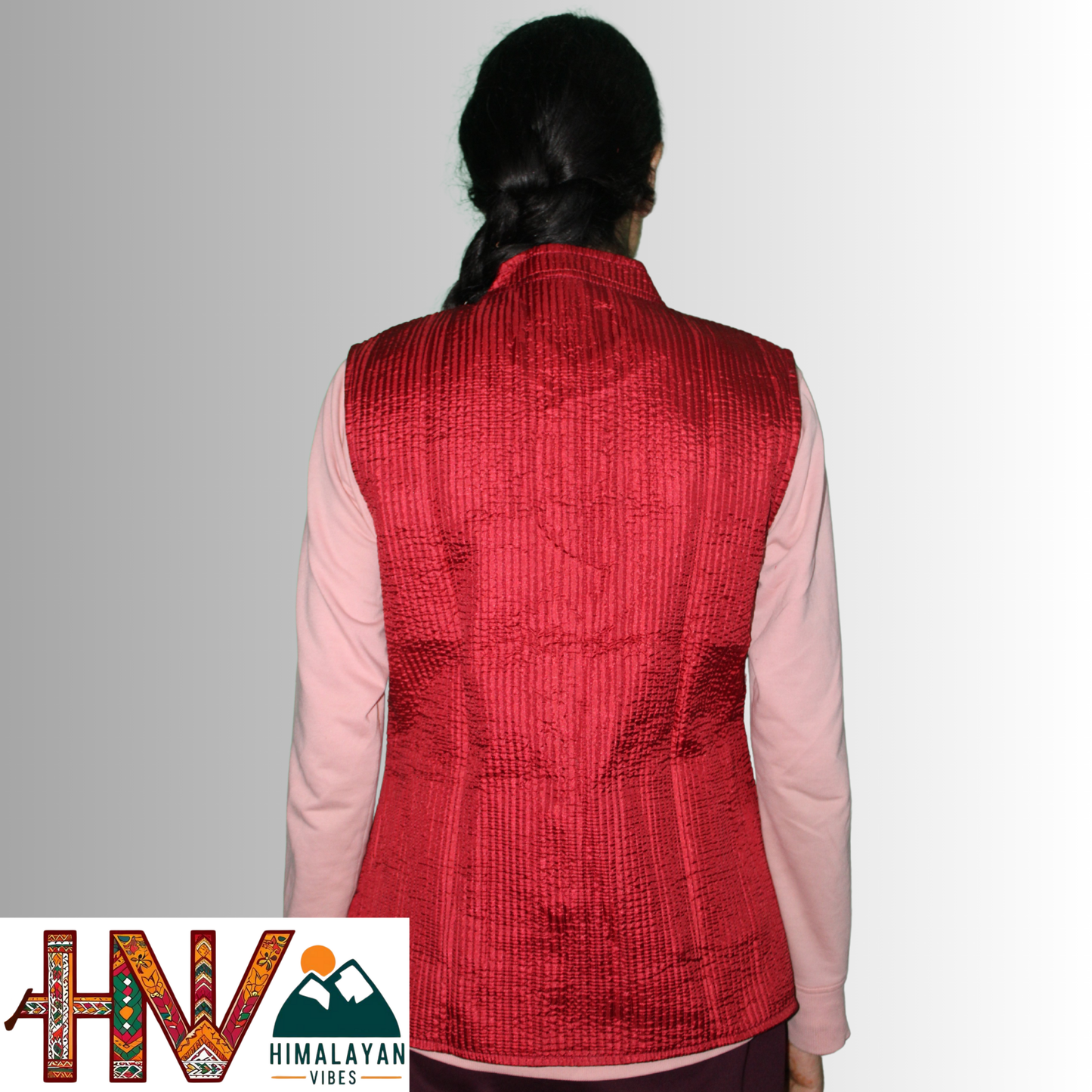 Reversible Red Silk Sadri for Women – Dual Look Ethnic Waistcoat | Floral & Solid Textured Design by Himalayan Vibes