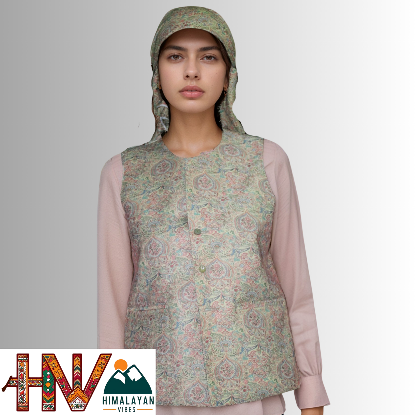 Himalayan Vibes Beige Color Pashmina Mix. Sadri and Dhatu Combo