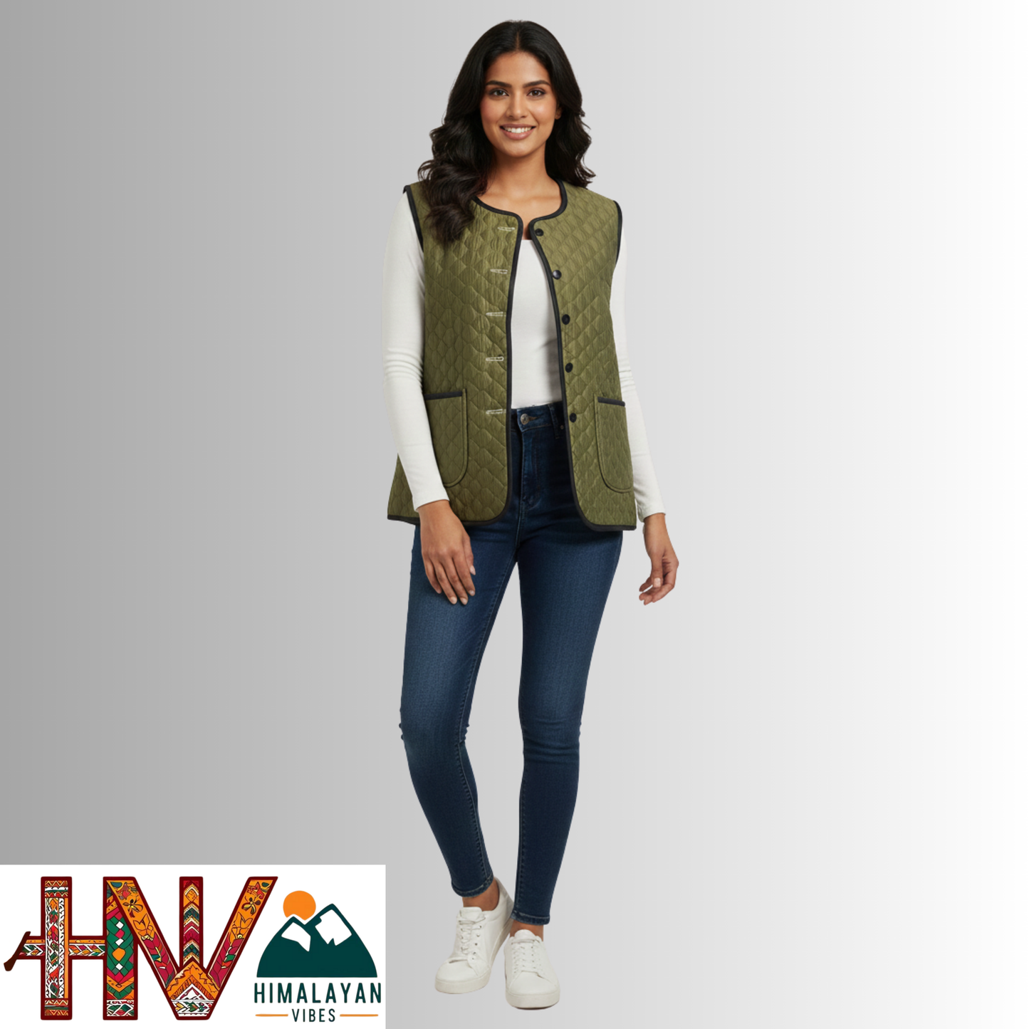 Reversible Olive Green & Botanical Multicolor Sadri for Women – Dual Look Ethnic Waistcoat | Floral & Solid Textured Design by Himalayan Vibes