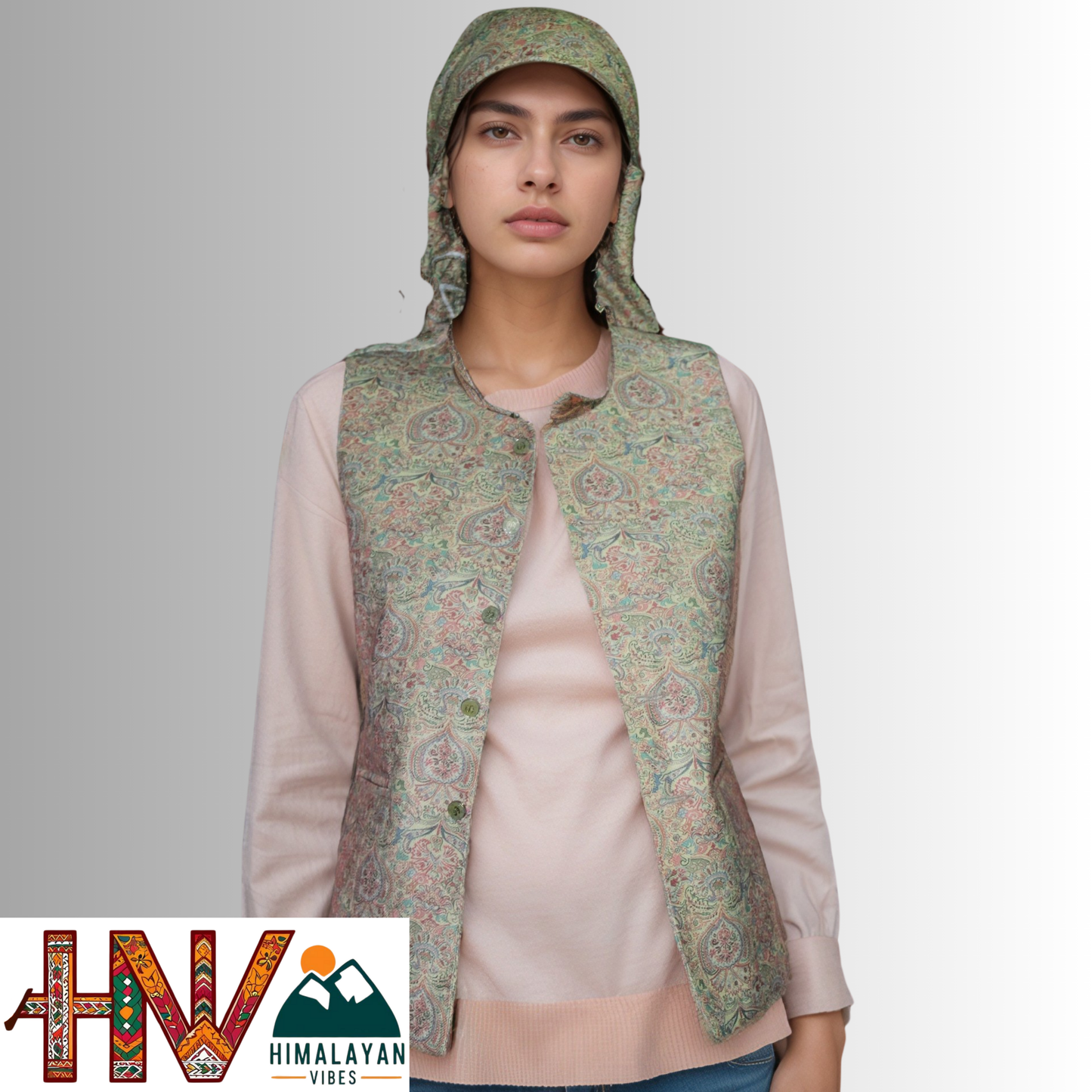 Himalayan Vibes Beige Color Pashmina Mix. Sadri and Dhatu Combo