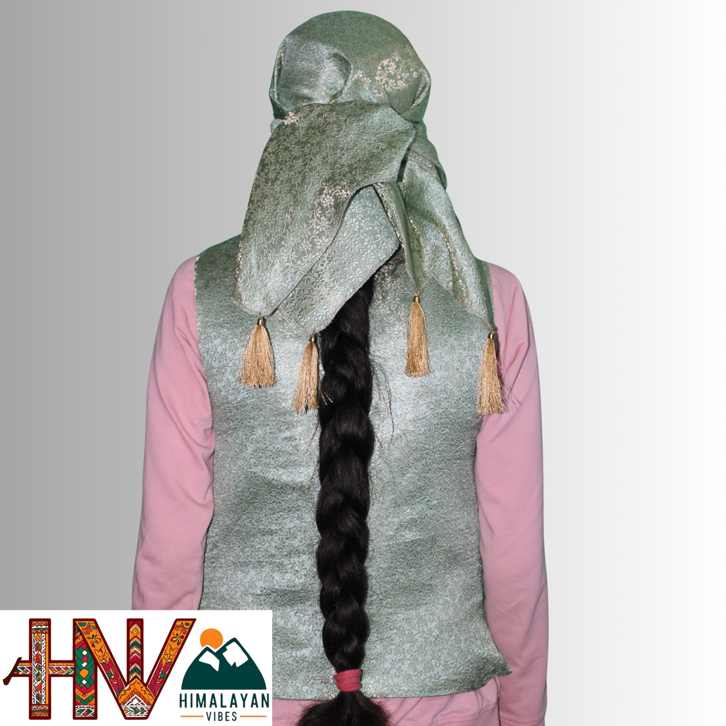 Himalayan Vibes Sea Green Brocade Sadri and Dhatu Combo