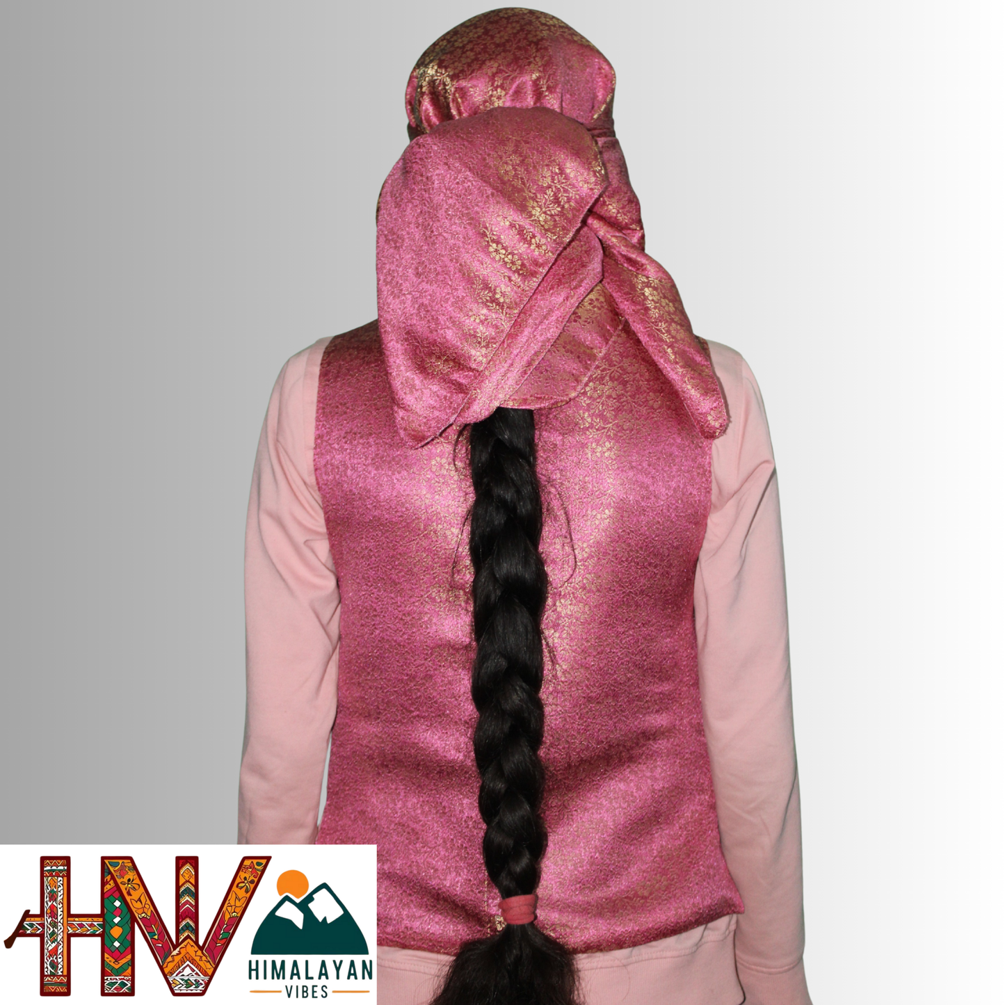 Himalayan Vibes Pink Brocade Sadri and Dhatu Combo