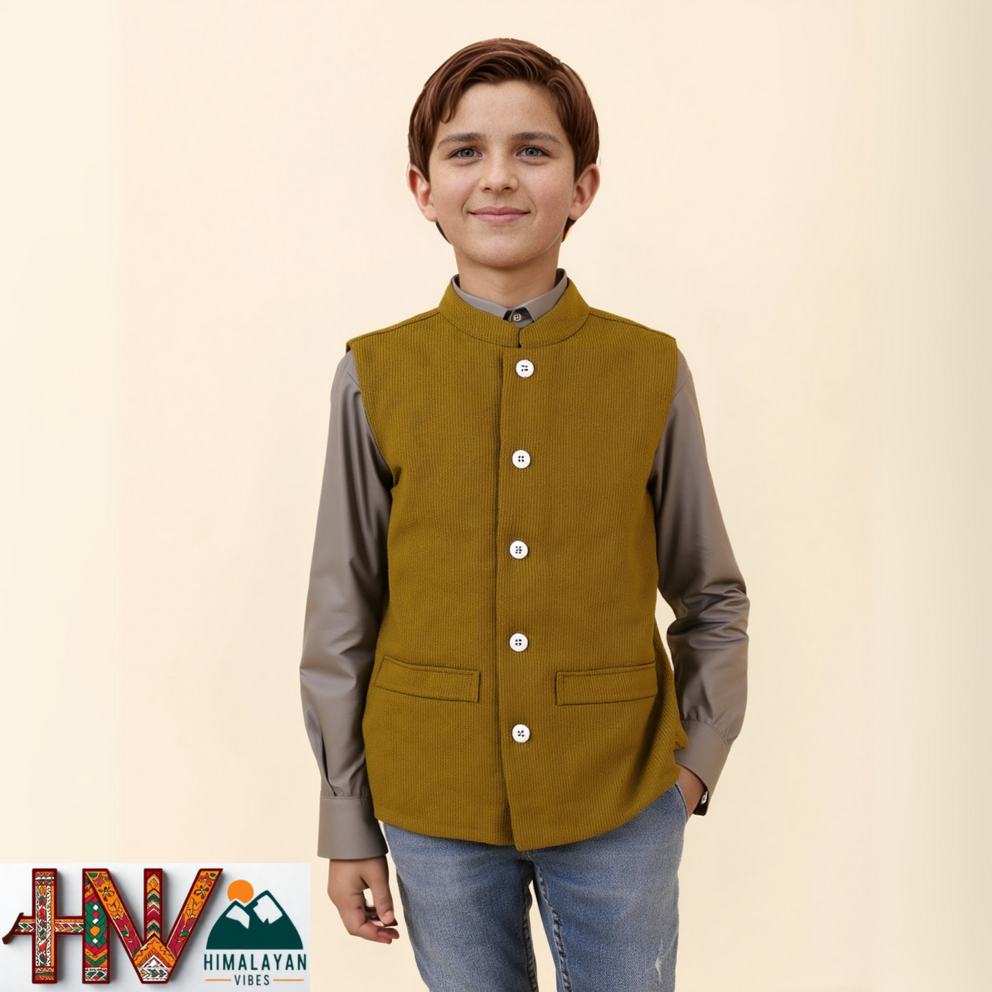 Handmade Dark Yellow Woolen Jacket for Kids| Traditional Himachali Craft | Stylish Winter & Casual Wear