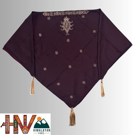 Handcrafted Himachali Dark Purple Dhatu with Golden Embroidery – A Unique Embroidered Head Scarf