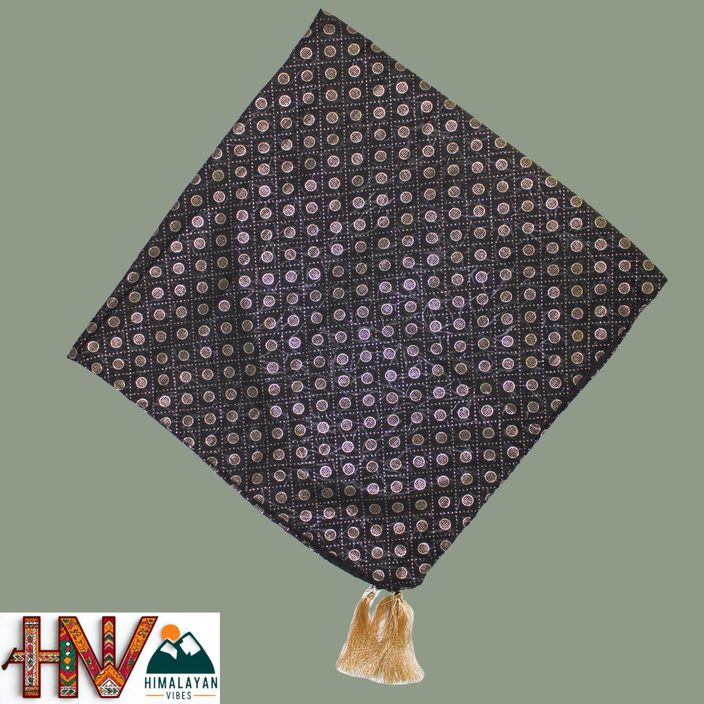 Rubber Print Black Dhatu Scarf - Artisan-Made Himachal Pradesh Head Wrap