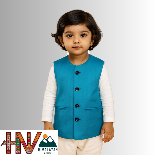 Handcrafted Turquoise Color Woolen Jacket for Kids| Traditional Himachali Craft | Stylish Winter & Casual Wear