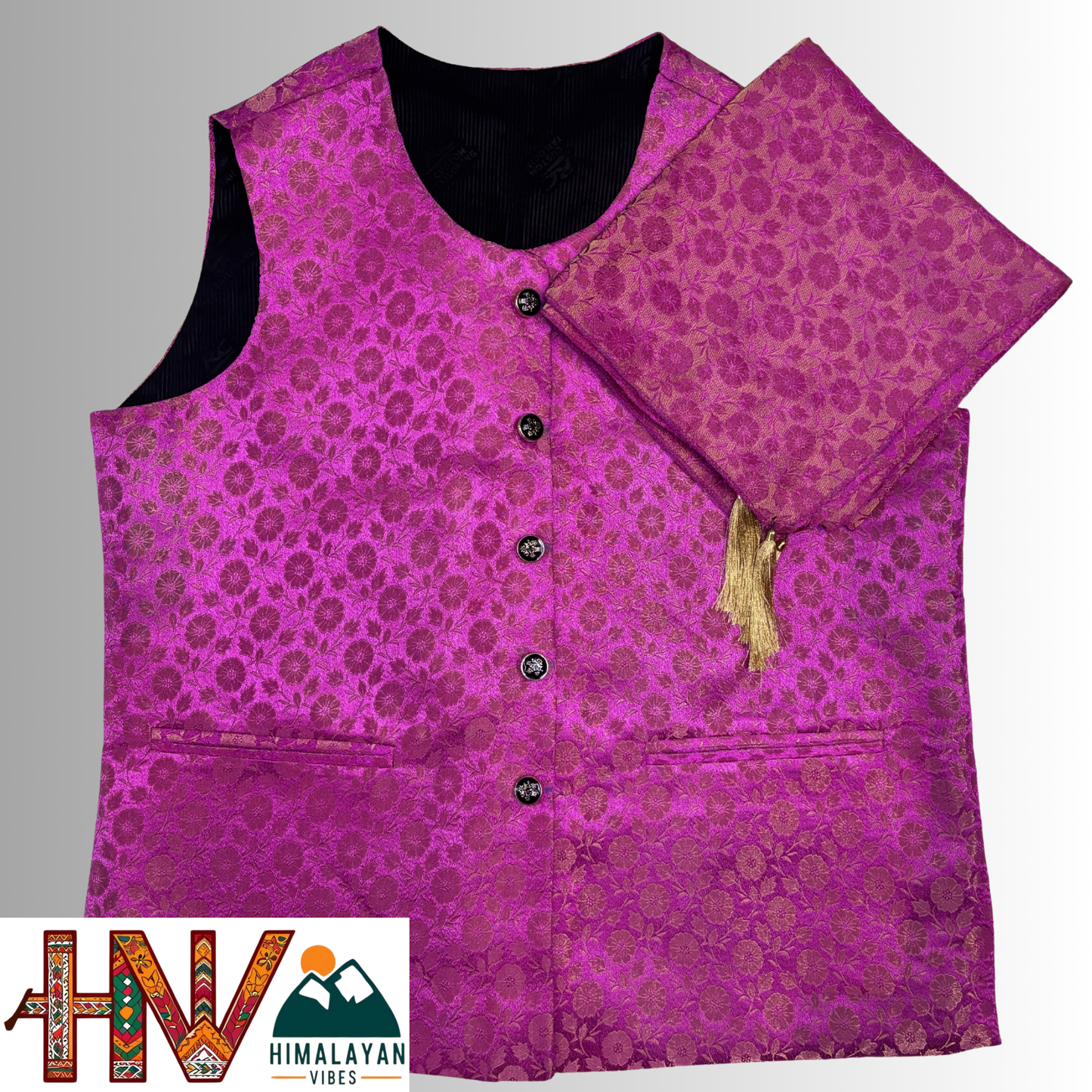 Himalayan Vibes Dark Pink Brocade Sadri and Dhatu Combo