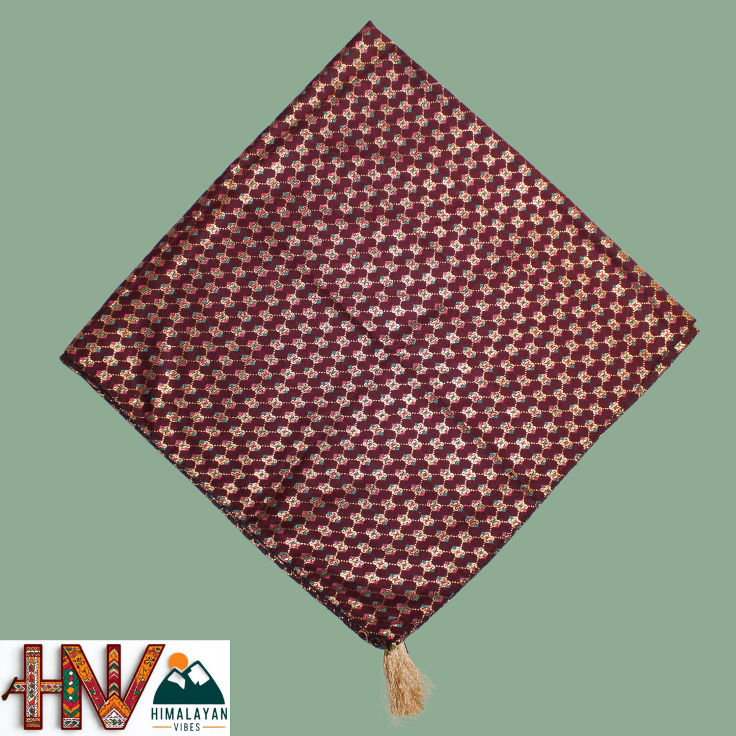 Alpine Maroon color Printed Himachali Dhatu - Handcrafted Traditional Head Scarf from Himalayas