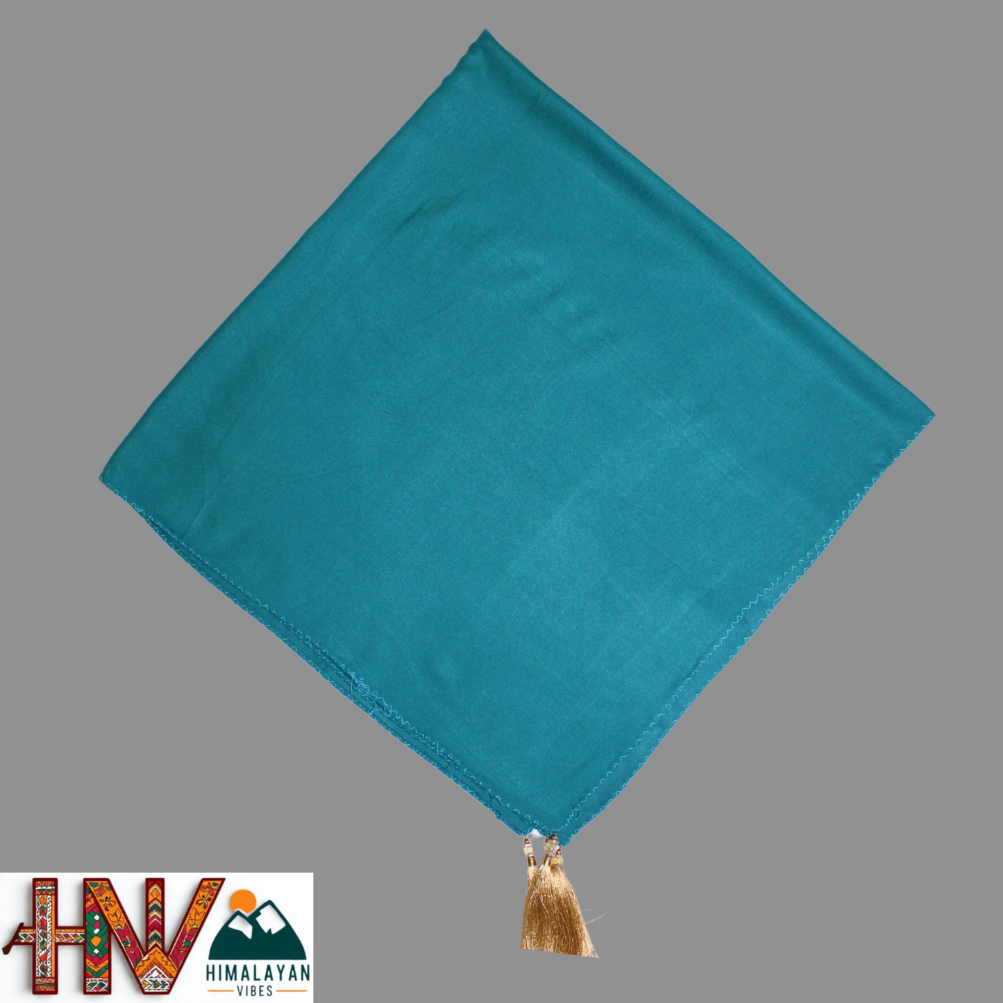 Rayon Plain Turquoise Color Himachali Dhatu - Handcrafted Traditional Head Scarf from Himalayas