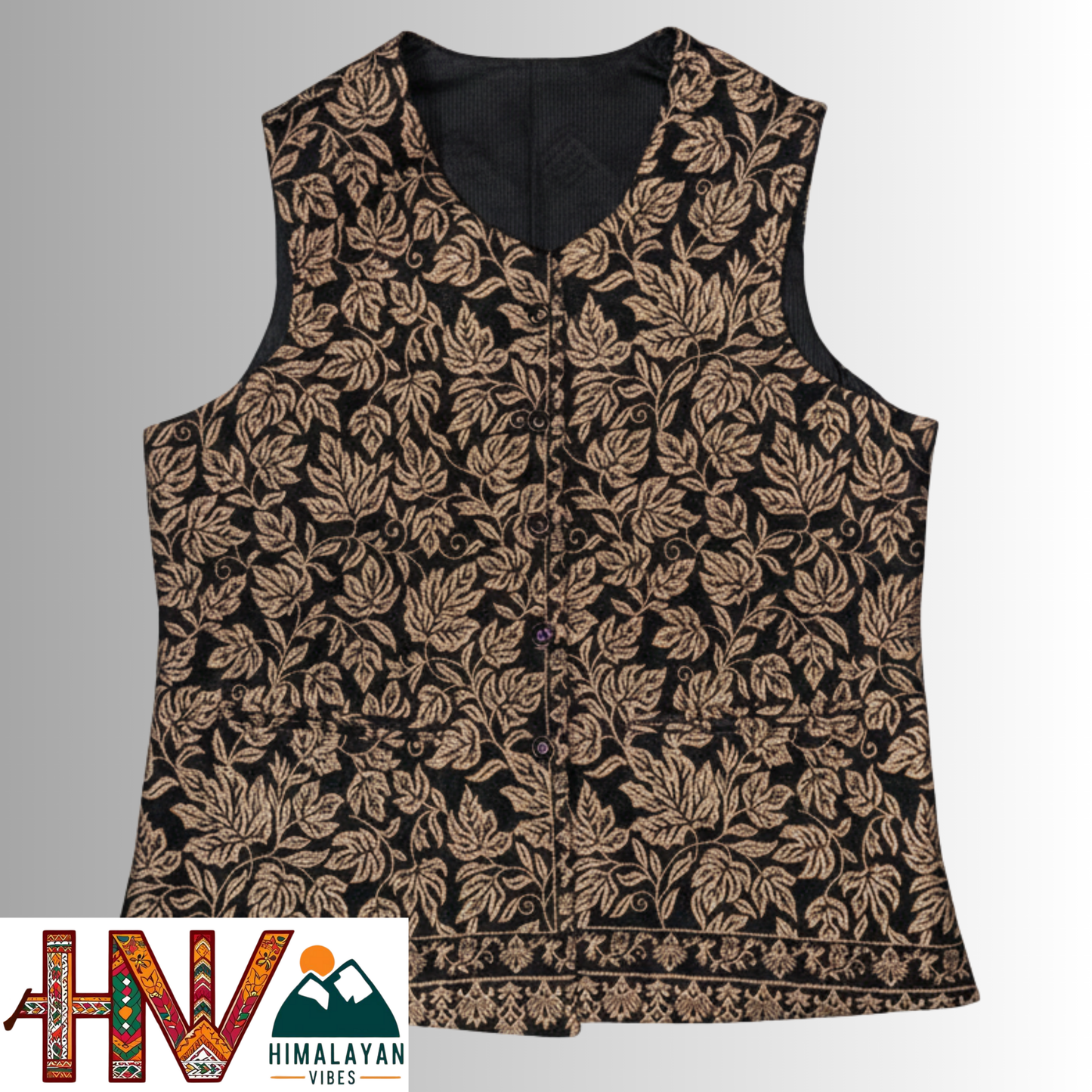 Women Shawl Black Color Himachali Sadri with floral pattern – Traditional Waistcoat by Himalayan Vibes