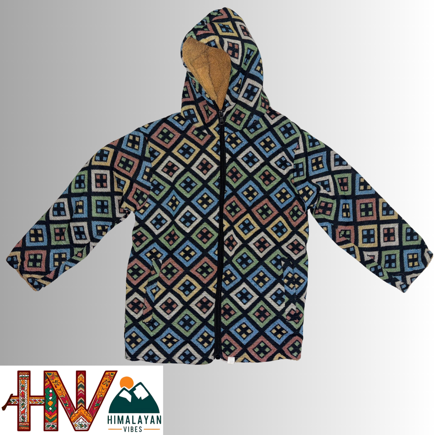 Kids Fur-Lined Blazer Jacket | Warm & Colorful Paisley Winter Coat | Handcrafted Himachali Wear By Himalayan Vibes