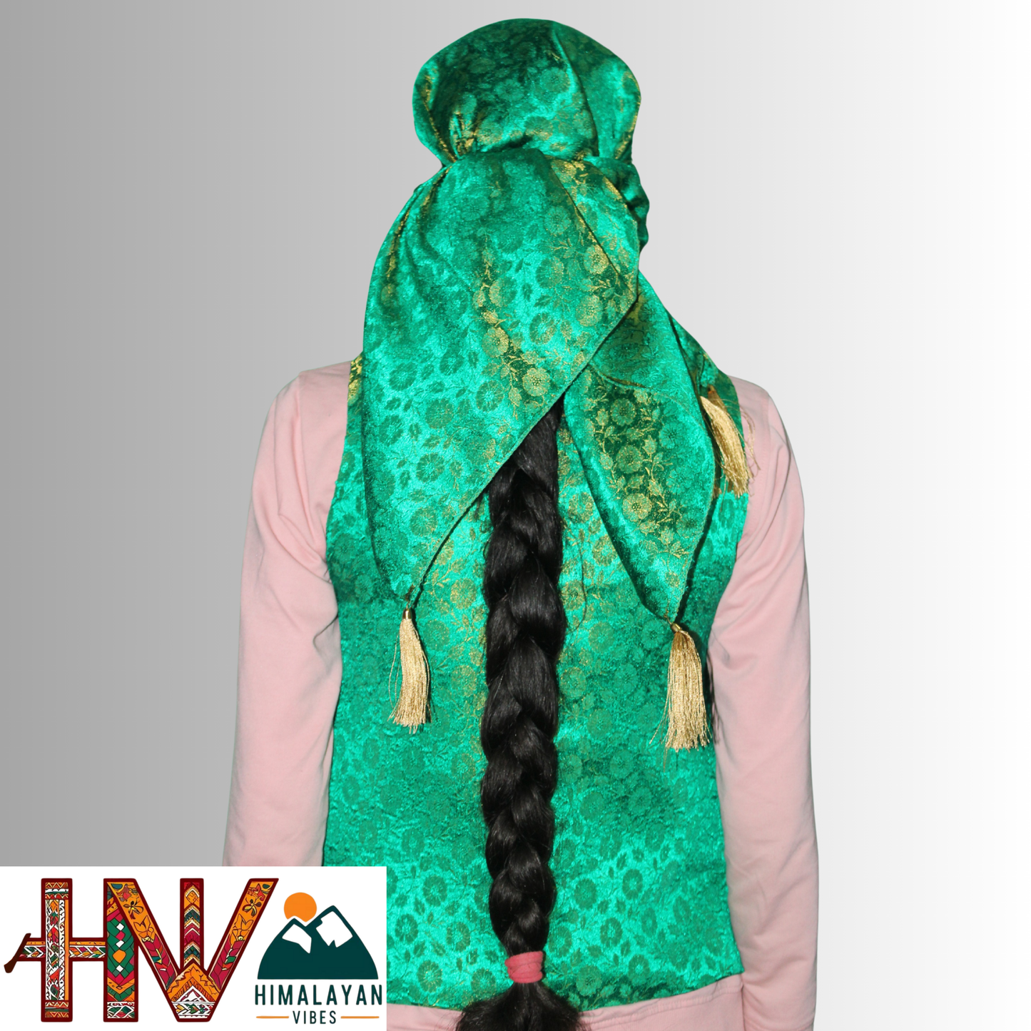 Himalayan Vibes Dark Green Brocade Sadri and Dhatu Combo